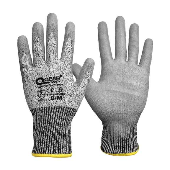 10 Pairs QEAR Lightweight Blade Cut Resistance Level 3 Work Safety Gloves, Thin and Breathable PU Palm Coated, Size M