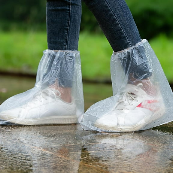 10 Pairs of Rain and Waterproof Shoe Covers - Disposable Plastic Rain Boot Covers - Non-Slip Indoor and Outdoor Rain Covers, Universal Plastic Galoshes - Transparent