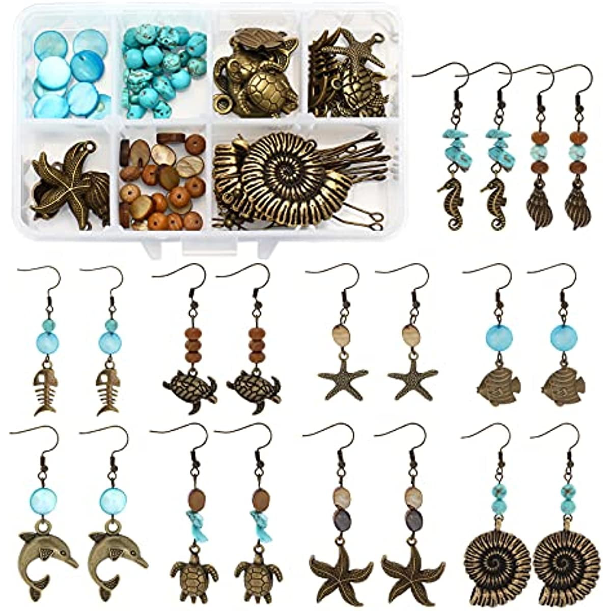 10 Pairs Retro Ocean Theme Earring Making Kits Marine Life Charms Sea