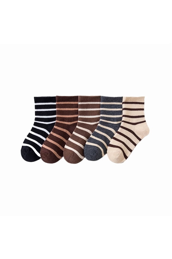 10 Pairs Retro Striped Crew Socks, Earth Tone Maillard Style Soft Cotton Socks for Women & Teens, Breathable Casual Sport Socks for Daily Wear, Fluorescent-Free Comfortable Gift Pack
