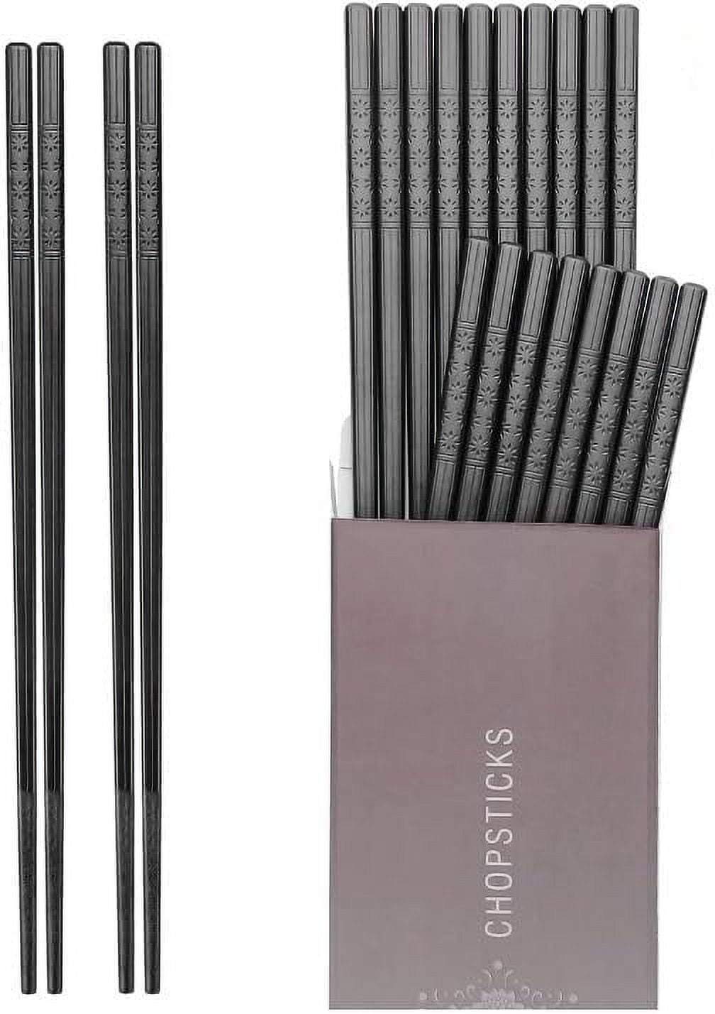 10 Pairs Reusable Chopsticks , Dishwasher & Heat Resistant, 9.5 Inch Asian Kitchenware , Black Non-Slip Chopsticks for Cooking, Sushi, Ramen , Lightweight & Durable