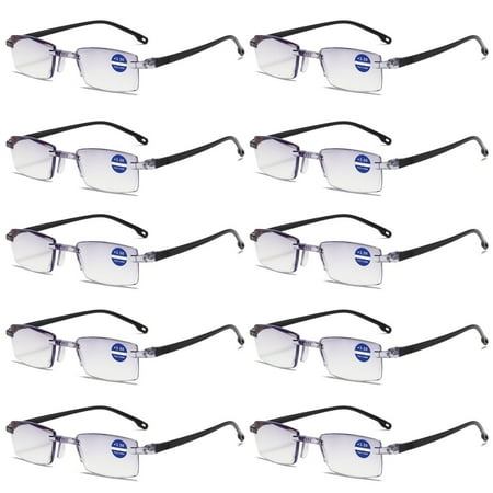 10 Pairs Rimless Blue Light Blocking Reading Glasses Diamond Cut Edge Readers for Men +2.00