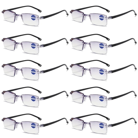 10 Pairs Rimless Blue Light Blocking Reading Glasses Diamond Cut Edge Readers for Men +2.50
