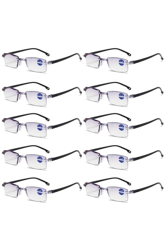 10 Pairs Rimless Blue Light Blocking Reading Glasses Diamond Cut Edge Readers for Men +2.50