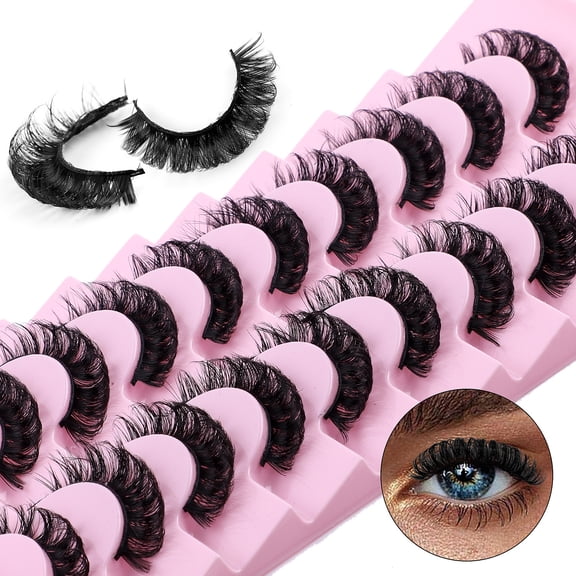 10 Pairs Russian Curl D-Curve False Eyelashes - Thick Curly Grafting Effect, Natural Look for Daily & Party Makeup