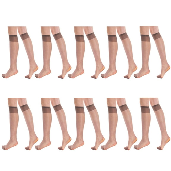 10 Pairs Sheer Knee High Socks for Women 15 Denier Stay up Band (Mink)