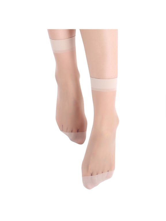10 Pairs Sheer Nylon Short Ankle Socks for Women, Thin Ankle Stockings, Spring Summer Breathable Crystal Socks ,One Size,Complexion