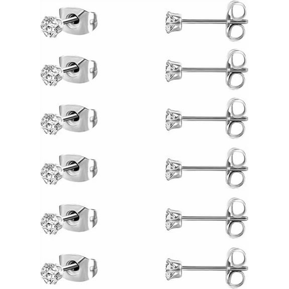 10 Pairs Small Stud Earrings for Women Simulated Diamond Stud Earrings for Sensitive Ears Tiny CZ Stud Earrings Hypoallergenic Surgical Stainless Steel Stud Earrings for Multiple Piercing