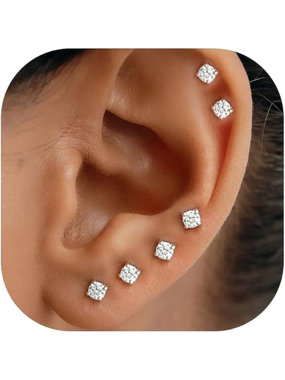 10 Pairs Small Stud Earrings for Women Simulated Diamond Stud Earrings 2mm 3mm Tiny CZ Stud Earring