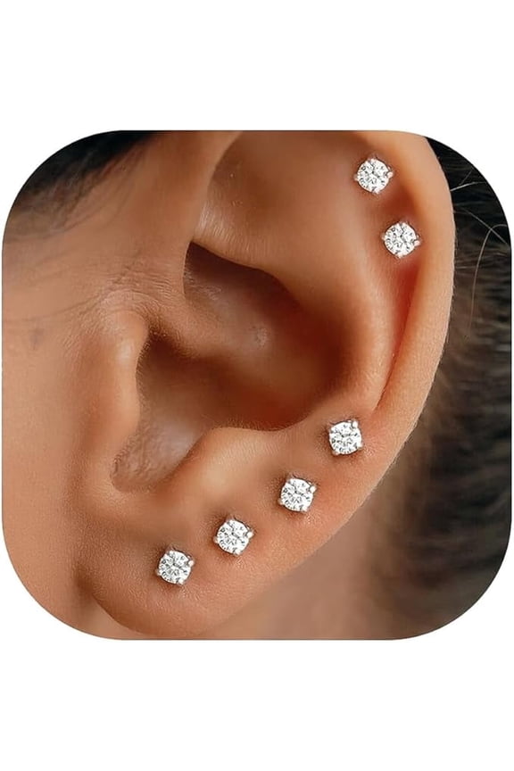 10 Pairs Small Stud Earrings for Women Simulated Diamond Stud Earrings 2mm 3mm Tiny CZ Stud Earring