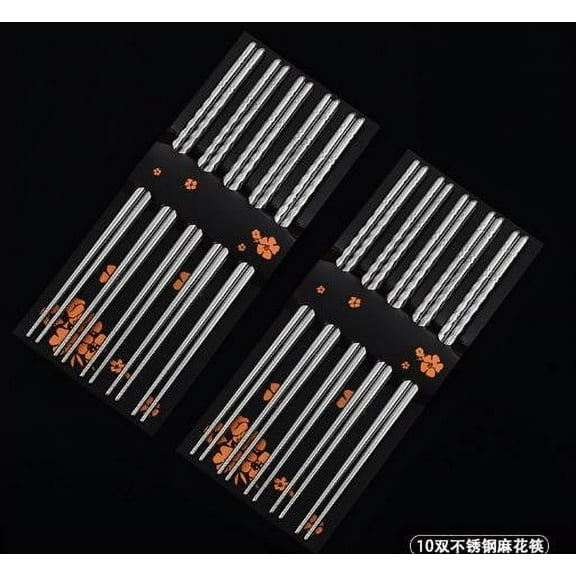 10 Pairs Stainless Steel Chopsticks 22cm Reusable Metal Korean Chinese Style Thread Design High Temperature Cleaned Easy to Use and Clean Elegant Bright Dining Utensils