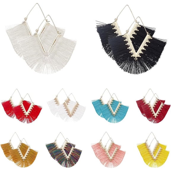 10 Pairs Statement Tassel Earrings Set for Women Boho Colorful French Hook Tassel Earrings Stylish Long Fringe Drop V Shap Tassel Hoop Earring Geometric Handmade Earrings tassel Colorful