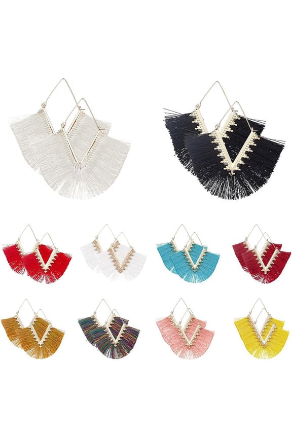 10 Pairs Statement Tassel Earrings Set for Women Boho Colorful French Hook Tassel Earrings Stylish Long Fringe Drop V Shap Tassel Hoop Earring Geometric Handmade Earrings tassel for DIY