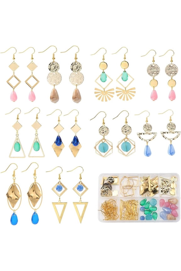 10 Pairs Teardrop Earrings for Women Gold Dangle Earrings for Women Trendy 2025 Fashion 304 Stainless Steel Square Rhombic Geometric Shaped Linking Connectors Jewelry Sets Birthday Gifts Colorful
