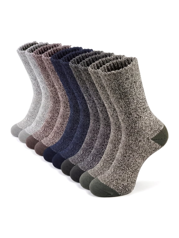 10 Pairs Thermal Wool Blend Crew Socks, Men Women Polyester Thick Warm Marled Mid Calf Athletic Socks for Fall Winter Outdoor Daily Wear