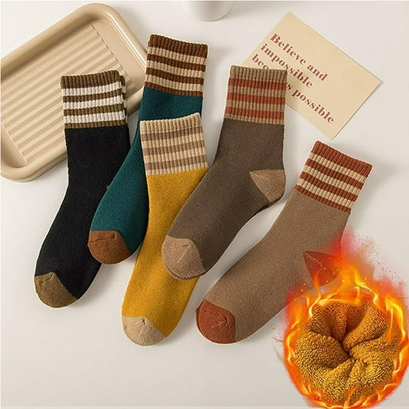 10 Pairs Of Thick And Warm Socks - Striped Winter Socks with Polar Lining, Vintage Style and Bright Colors for Cold Weather, Oversized Design, Soft Texture