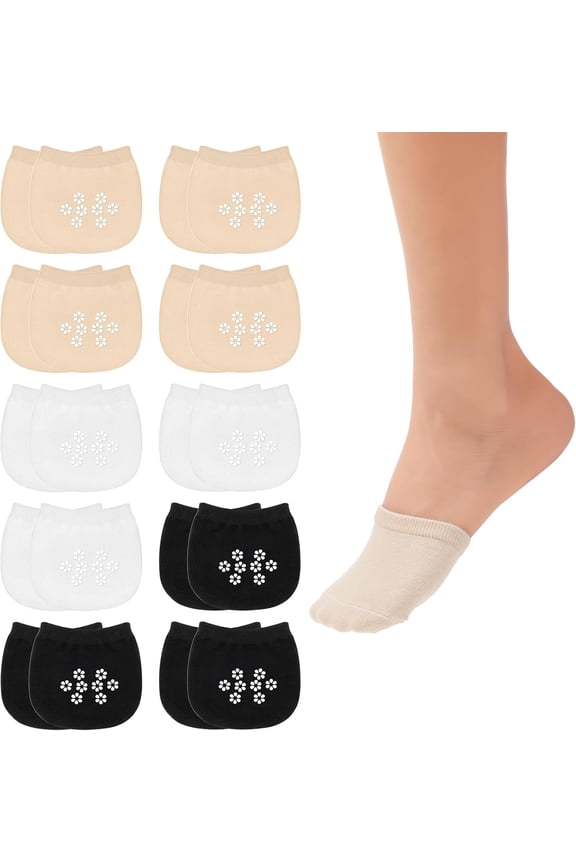 10 Pairs Toe Topper Socks Women Toe Liner Half Socks Non-Slip Cushioned Bottom No Show Toe Cover Half Socks (3 Colors)