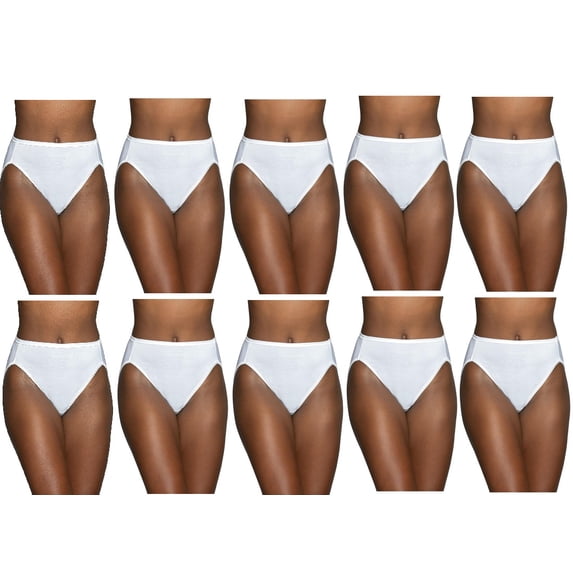 10 Pairs Vanity Fair Women's Illumination Hi Cut Panties, 13108, White, Size 7