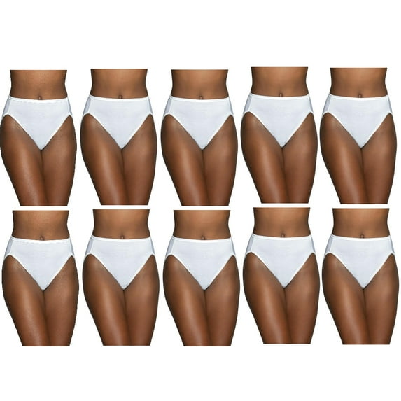 10 Pairs Vanity Fair Women's Illumination Hi Cut Panties, 13108, White, Size 9