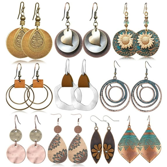 10 Pairs Vintage Dangle Earrings for Women, Boho Jewelry Set Sunflower Geometric Teardrop Earring Christmas Gifts