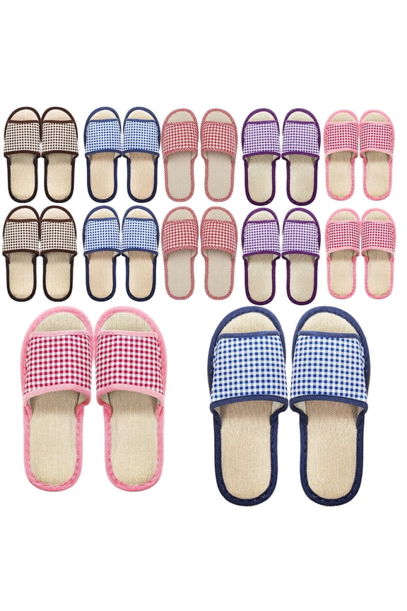 10 Pairs Washable House Slippers for Guests, Disposable Indoor Slipper with Thick Sole, Non Slip Open Toe Slipper, Spa Slipper Bulk for Home, Hotel, Bedroom, Travel, Unisex Universal Size