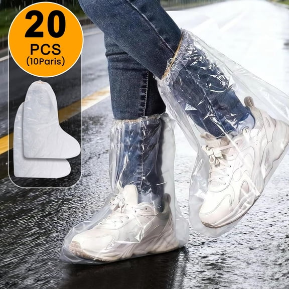 10 Pairs Waterproof Shoe Covers for Rain - Disposable Plastic Rain Shoe Covers - Non-Slip Indoor Outdoor Rain Cover for Shoes,Plastic Overshoes for Men Women -Water Proof Boot Protector Clear