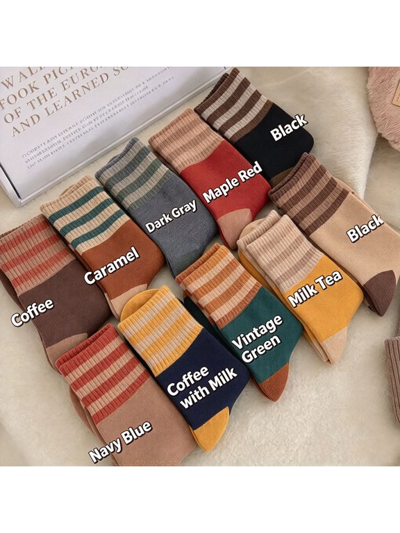 10 Pairs Women Crew Socks Knitted Warm Vintage Athletic Cozy Boot Socks for Booties Hiking Shoes