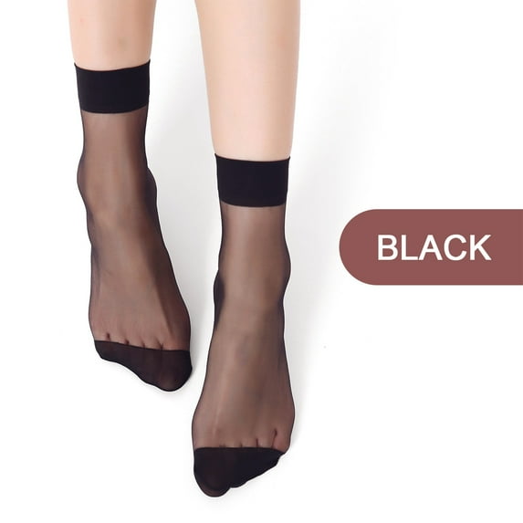 10 Pairs Women Nylon Elastic Short Ankle High Sheer Stockings Silk Short Socks Lady's Hosiery(Black One Size)