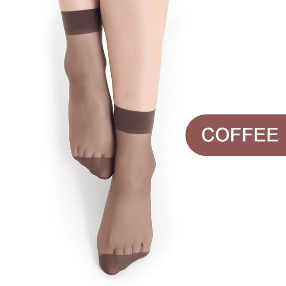 10 Pairs Women Nylon Elastic Short Ankle High Sheer Stockings Silk Short Socks Lady's Hosiery(Coffee One Size)
