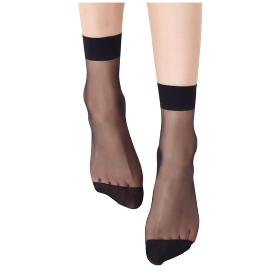 10 Pairs Women Nylon Elastic Short Ankle-Sheer Stockings Silk Short Socks, Black