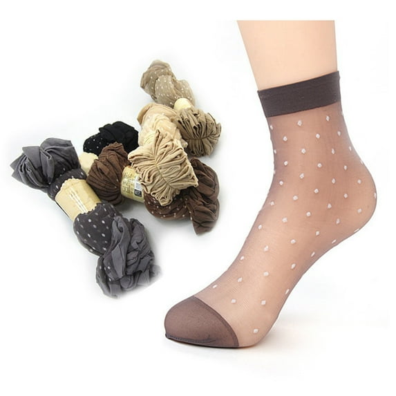 10 Pairs Women Summer Socks Dot Print See-through Mesh Ultra Thin Elastic Sweat Absorption Anti-slip Contrast Color Lady Mid Tube Socks Footwear