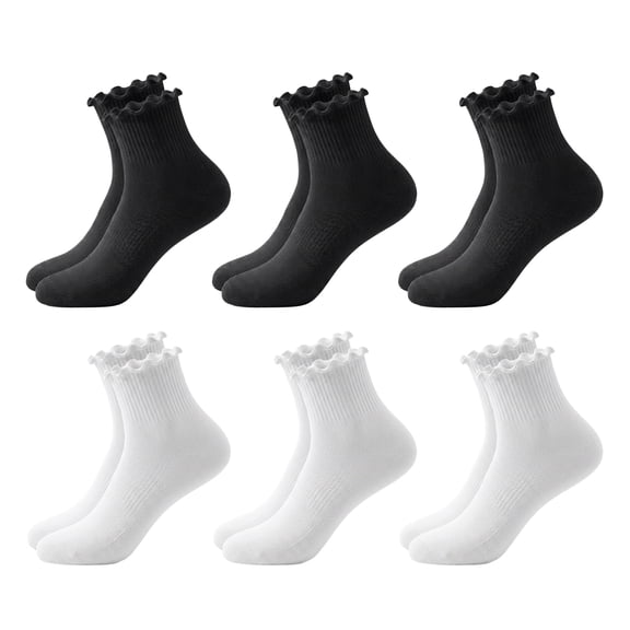 LDU Women's Ruffle Crew Socks, Soft Thin Frilly Cotton Dress Socks, Multicolor 6 Pack