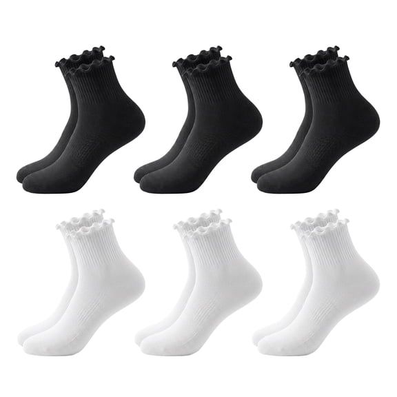 Ruffle Socks for Women, Multcolor Thin Frilly Socks Ladies Crew Cotton Socks for Girls, 6Pairs
