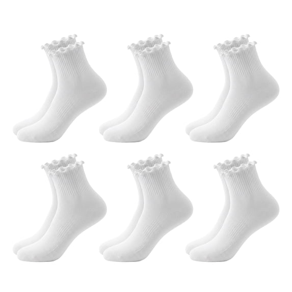 LDU Ruffle Socks for Women, Multcolor Thin Frilly Socks Ladies Crew Cotton Socks for Girls, 6Pairs
