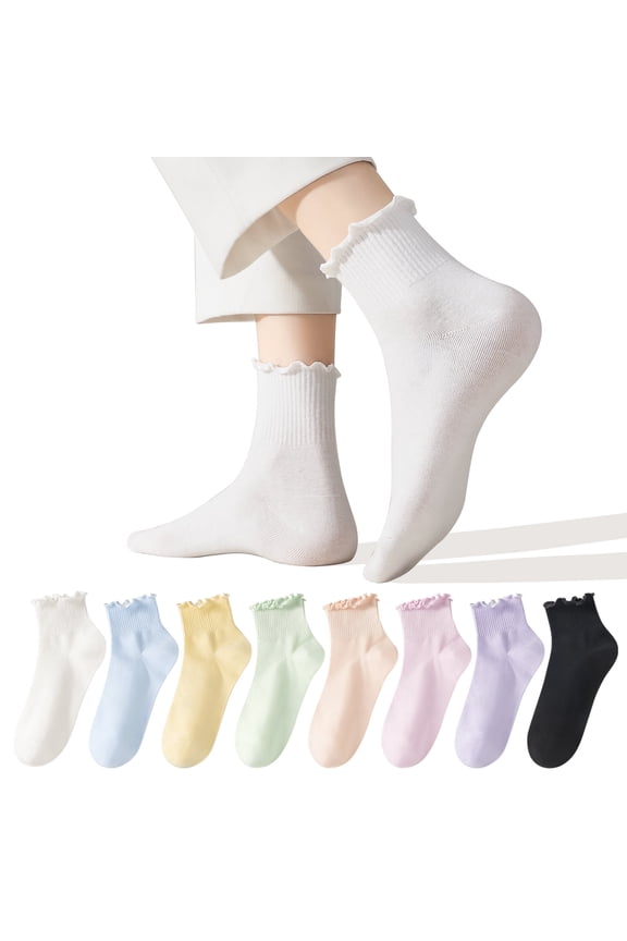 Ruffle Socks for Women, Multcolor Thin Frilly Socks Ladies Crew Cotton Socks for Girls, 6Pairs