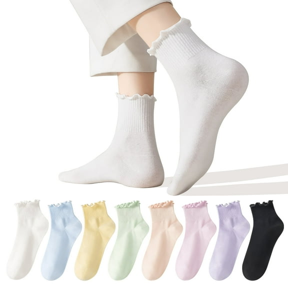 Ruffle Socks for Women, Multcolor Thin Frilly Socks Ladies Crew Cotton Socks for Girls, 6Pairs