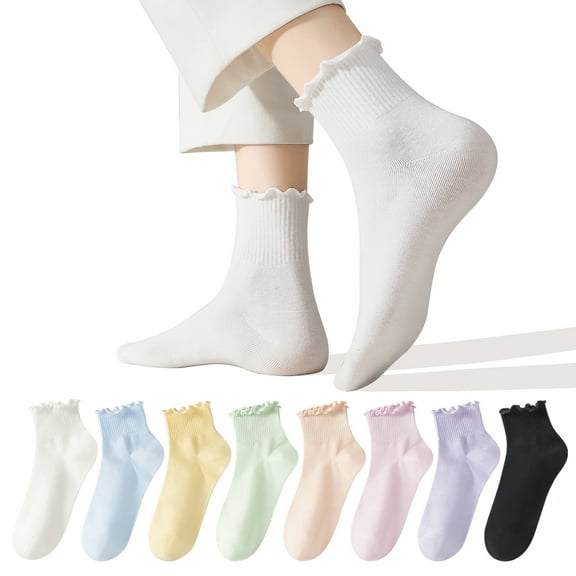 Ruffle Socks for Women, Multcolor Thin Frilly Socks Ladies Crew Cotton Socks for Girls, 6Pairs