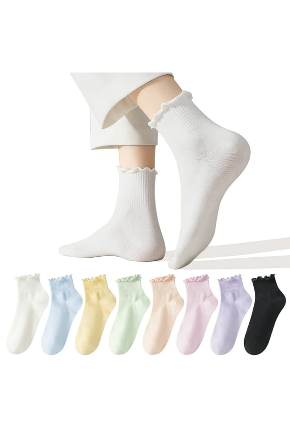 Ruffle Socks for Women, Multcolor Thin Frilly Socks Ladies Crew Cotton Socks for Girls, 6Pairs