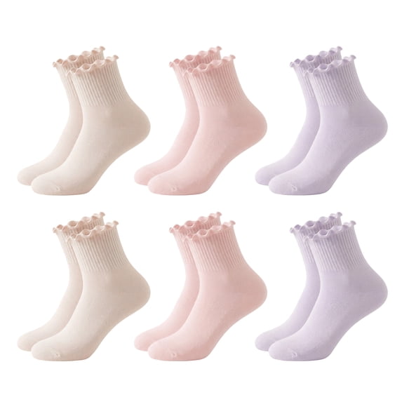 Ruffle Socks for Women, Multcolor Thin Frilly Socks Ladies Crew Cotton Socks for Girls, 6Pairs