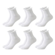LDU Ruffle Socks for Women, Multcolor Thin Frilly Socks Ladies Crew Cotton Socks for Girls, 6Pairs