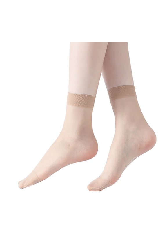 10 Pairs Women's Nylon Sheer Ankle High Socks, Silky Anti-Slip Soft Toe Hosiery, Thin Breathable Transparent Daily Wear Sock for Pantyhose, Tights & Casual Daily Outfits,White