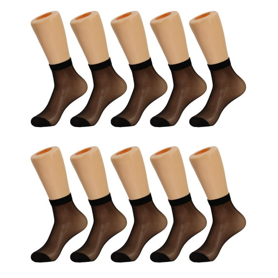 10 Pairs Women's Sheer Ankle Socks 20 Denier Stockings (Black)