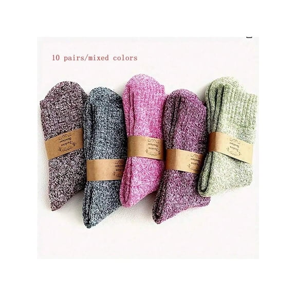 10 Pairs,Women's Spring  And Autumn  Short Tube Socks, Women's Thick Knitted  And Comfortable Calf Socks, Retro Style Socks, Suitable For Outdoor Travel Wear