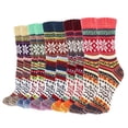 thumbnail image 1 of 10 Pairs Women's Thick Thermal Wool Blend Crew Socks, Retro Ethnic Jacquard Poly Cotton Warm Mid Calf Athletic Socks for Fall Winter Daily Outdoor, 1 of 5