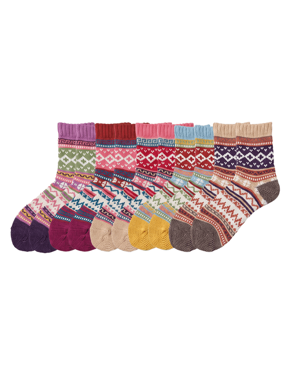 10 Pairs Women's Thick Warm Mid Calf Socks, Retro Ethnic Knit Heavyweight Polyester Crew Socks for Fall Winter Daily Casual Wear