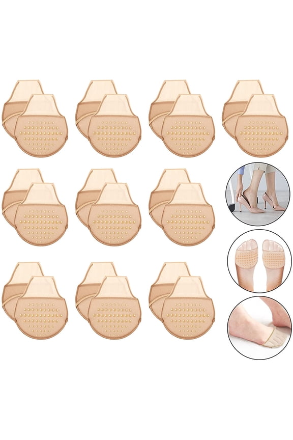 10 Pairs Women's Toe Topper Socks with Padding Pads Covers Forefoot Pads Cushions Half Socks Non Skid Reusable Protectors (Nude) Nude Nude