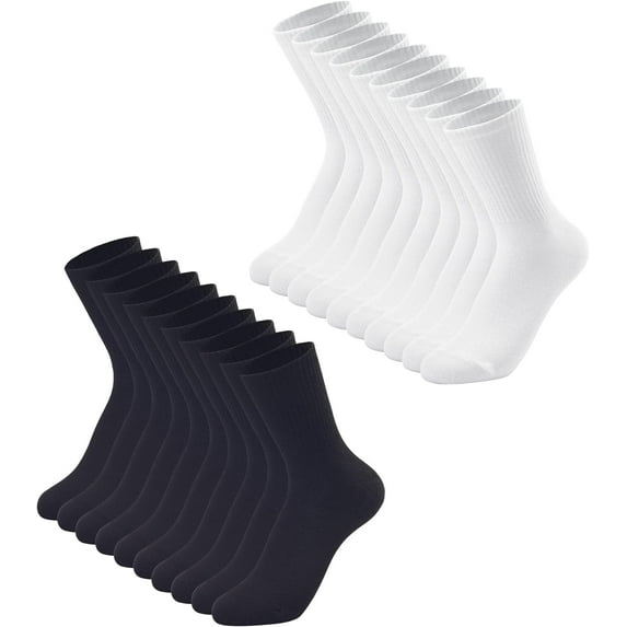 10 Pairs Womens Crew Socks Size 6-9 LightWeight Thin Casual Calf Socks (5black /5white)