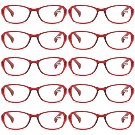10 Pairs Womens Ladies Blue Light Blocking Reading Glasses Red Readers for Reading Paper work +4.00