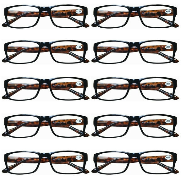 10 Pairs Womens Mens Unisex Rectangular Blue Light Blocking Reading Glasses Spring Hinge Readers +0.75