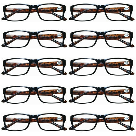 10 Pairs Womens Mens Unisex Rectangular Blue Light Blocking Reading Glasses Spring Hinge Readers +3.00